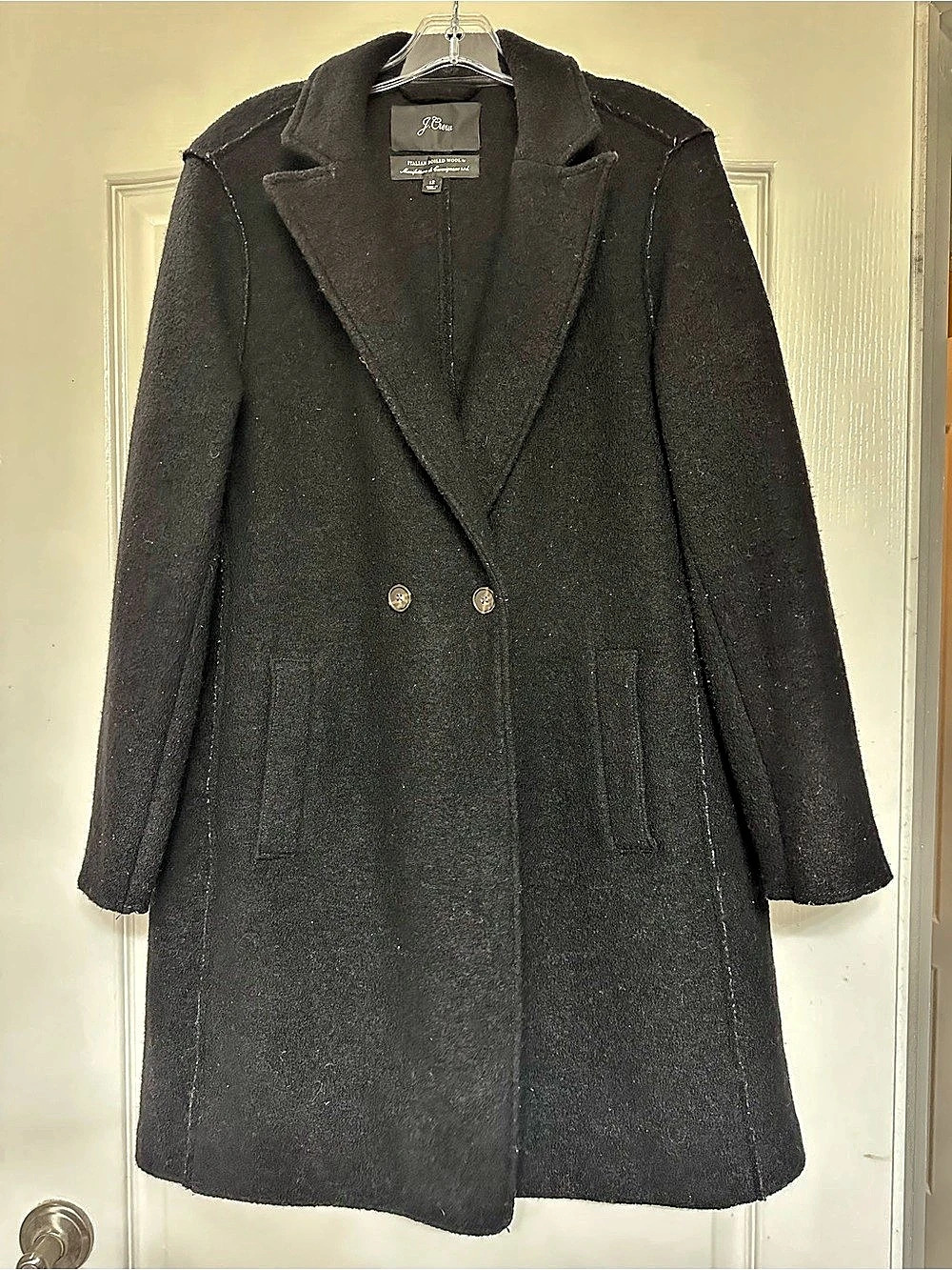 J.Crew Italian Boiled Wool Double-Breasted Coat Black Size 12